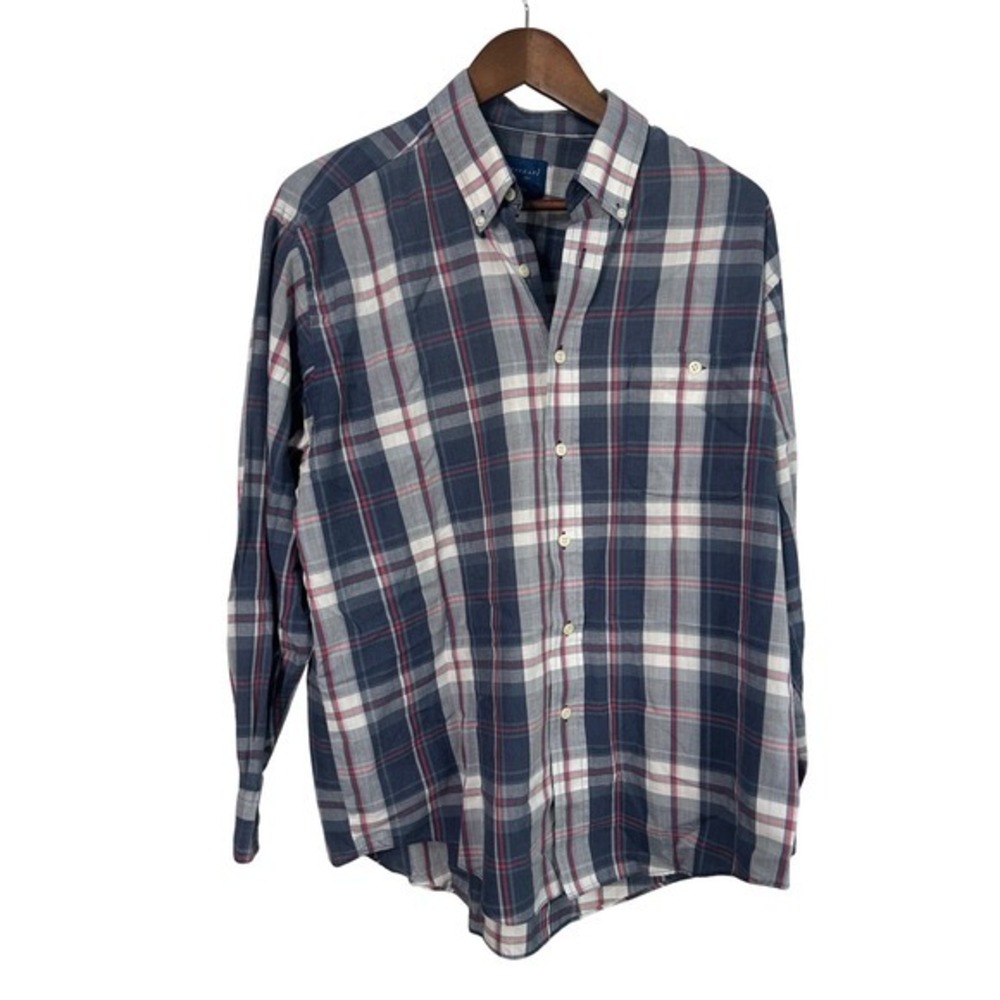Towncraft Men Large Plaid Button‎ Down Blue Shirt Casual Outdoor Western